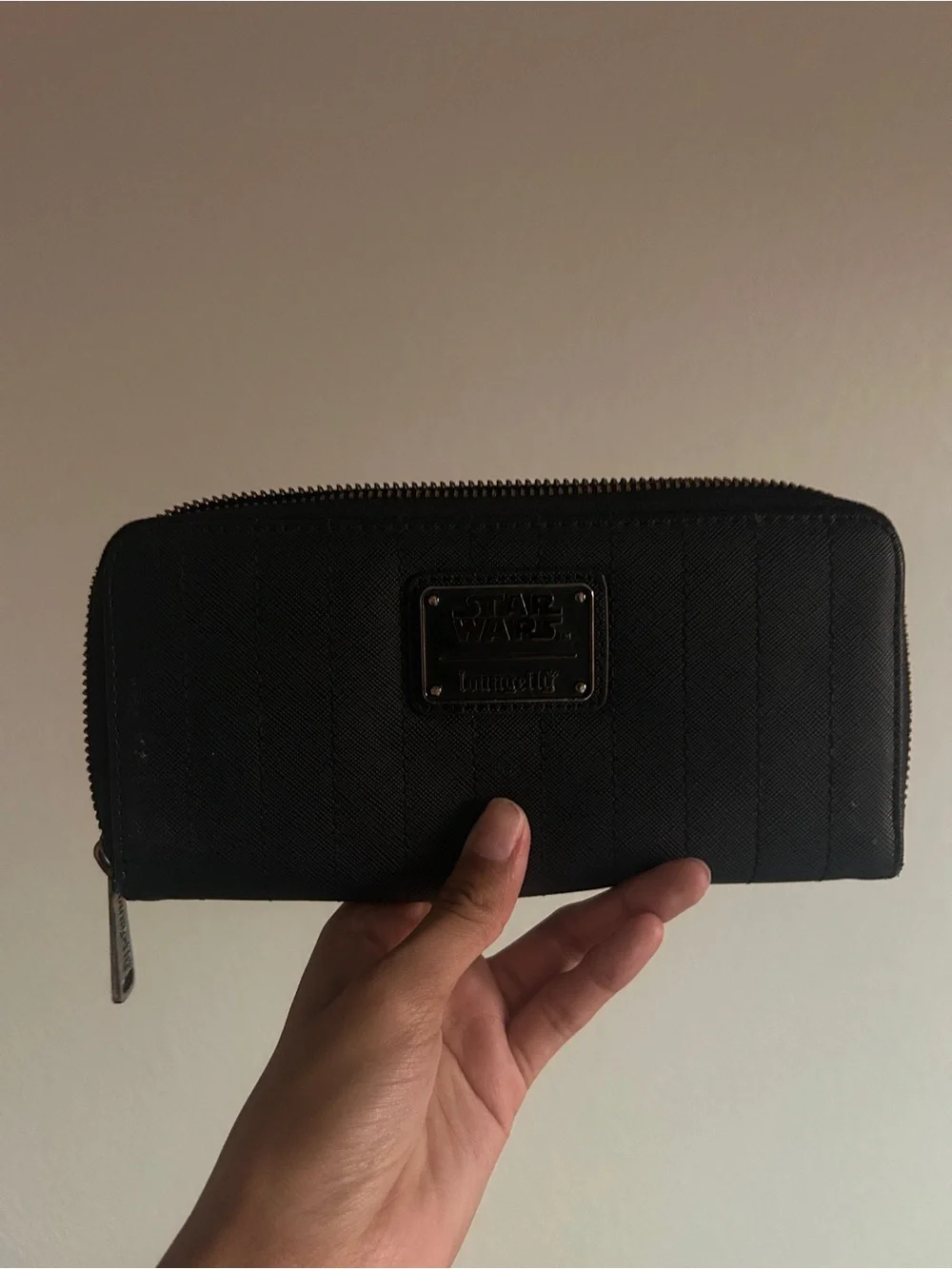 Black Themed Zip Wallet with Decorative Tech Panel
